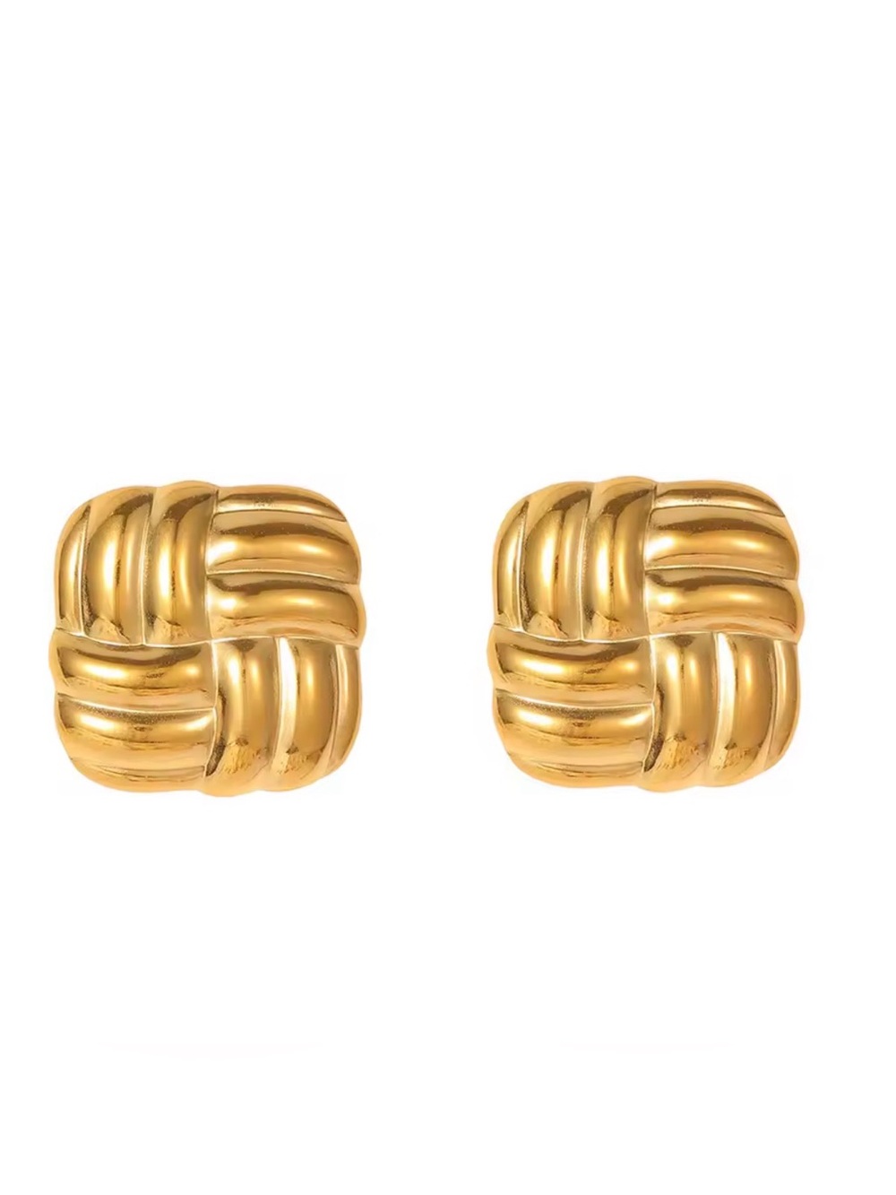 18k Gold Woven Knot  square texture Stud  simple Earrings - Women Jewelry